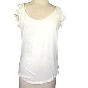 White Lace Cotton Blend Sleeve Top Size Medium